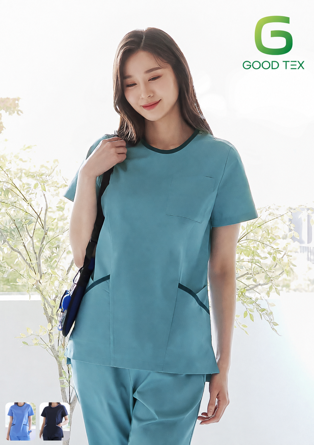 ST-518｜圓領彈性刷手服套裝
